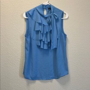 Elegant Blue Sleeveless Ruffle Top